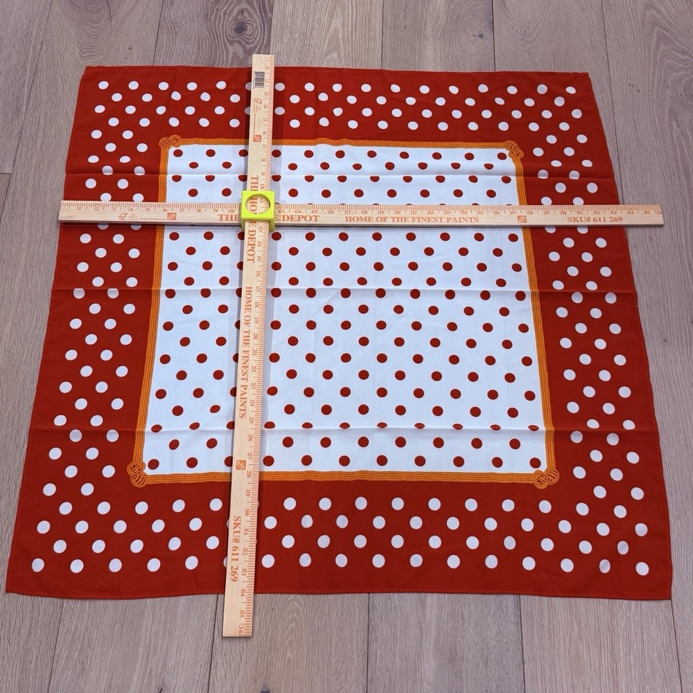 Vintage Square Silky Scarf-Red/White Polka Dots-Gold Interior Border-34x36 MOD - Picture 3 of 5